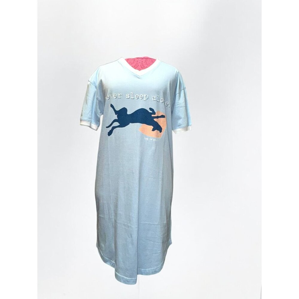 Dog Is Good S/M Blue Cotton Nightshirt Ever Sleep Alone Dog Lover Pajama Lounge